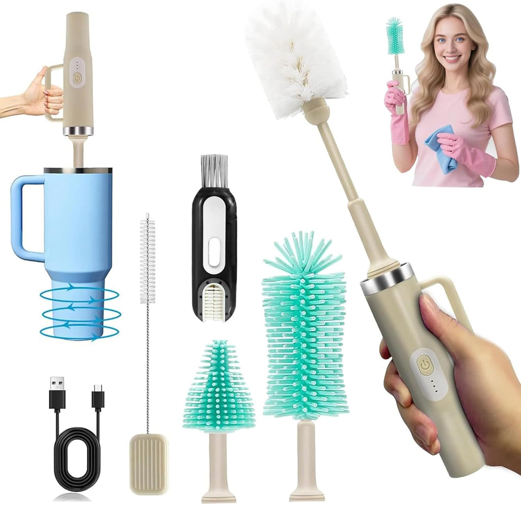 5-in-1 Long Handle Electric Bottle Brush Cleaner and Straw Cleaning Brush with Removable Brush Head, Multi-Function Rechargeable,for Stanley Cups, Baby Bottles, Pacifiers, Coffee Cups, Sports Bottles