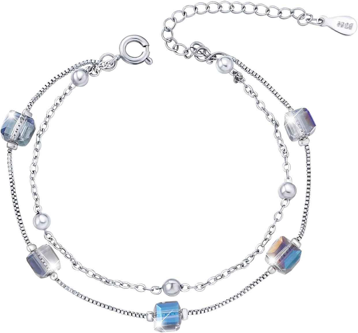 Austrian Crystal Bracelets for Women, Trendy Dainty Link Crystals Charm Womens Bracelet, Adjustable Chain Bracelet Jewelry Mothers Day Gifts for Women