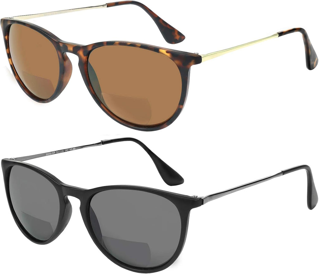 Yogo Vision Bifocal Sunglasses For Men and Women 2 Pk Reading Glasses UV400 Protection Unisex Sun Readers Black/Brown Havana 3.5