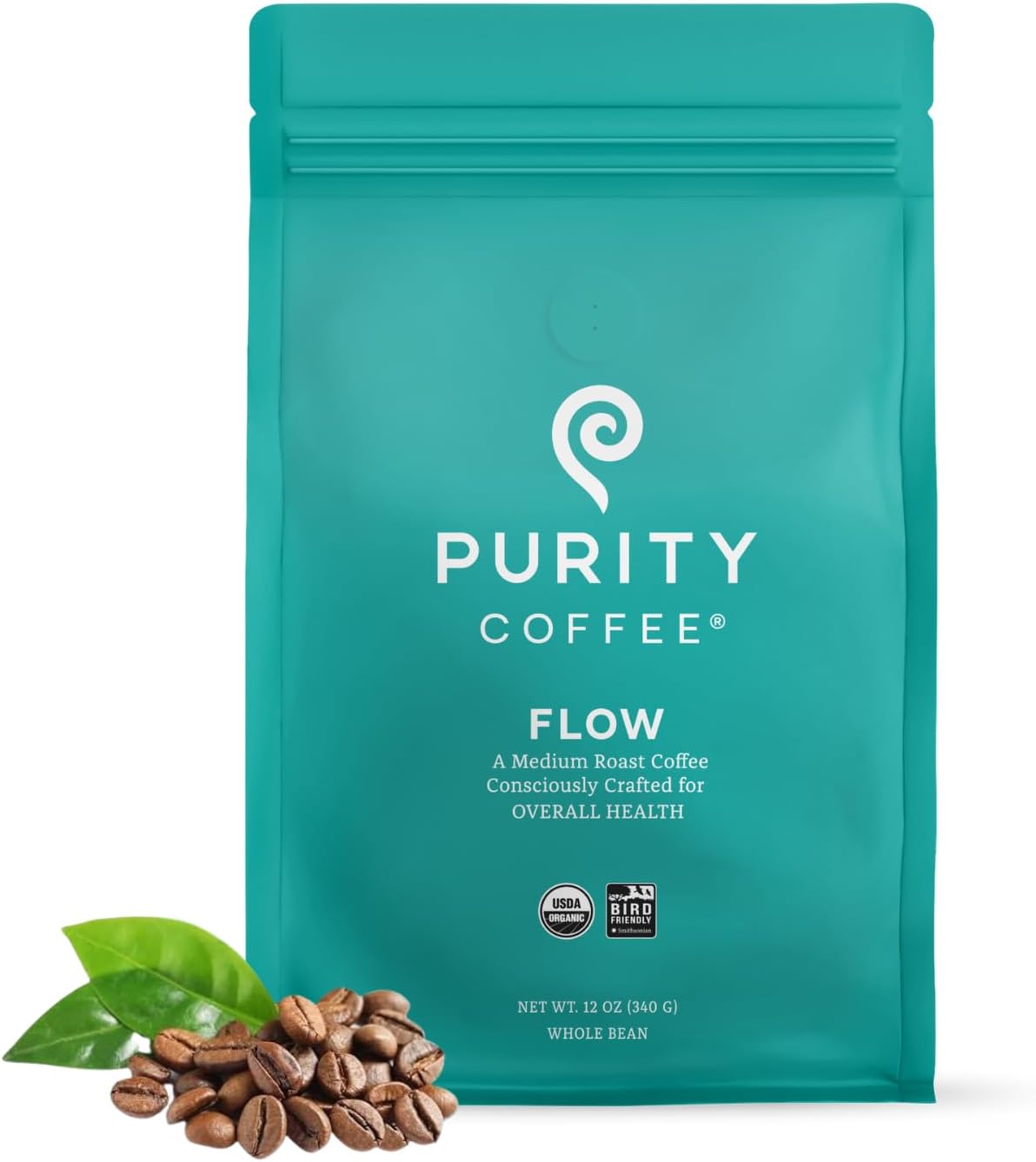 Purity Coffee FLOW Original Medium Roast Whole Bean (12oz Bag) | Specialty-Grade USDA Organic Arabica Blend | Third Party Tested for Mold, Mycotoxins & Pesticides