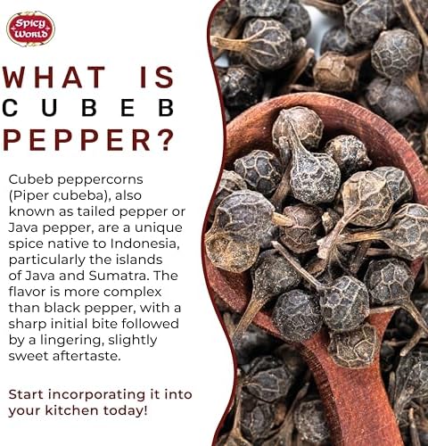 Spicy World Cubeb Pepper 3.5oz (100g) - Java Pepper - Premium Grade from Indonesia, Pure, Natural, Gluten free