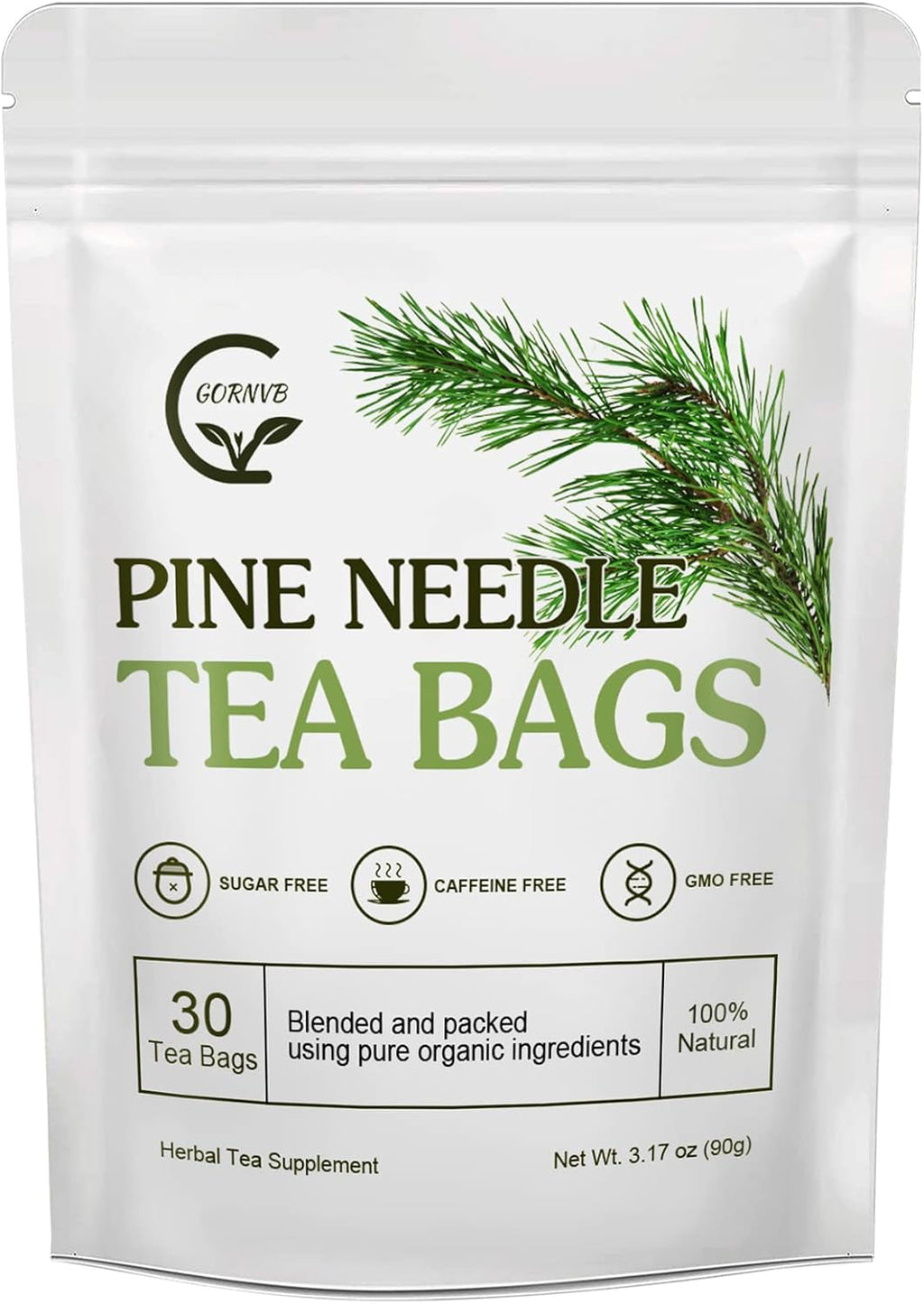 Organic Pine Needle Tea Bags - 100% Pure Natural Dried Pine Needles Herbal Tea, Effectively Antioxidant & Immune Support, Caffeine Free, 30 Tea Bags