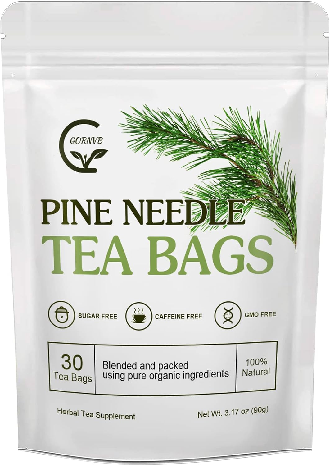 Organic Pine Needle Tea Bags - 100% Pure Natural Dried Pine Needles Herbal Tea, Effectively Antioxidant & Immune Support, Caffeine Free, 30 Tea Bags