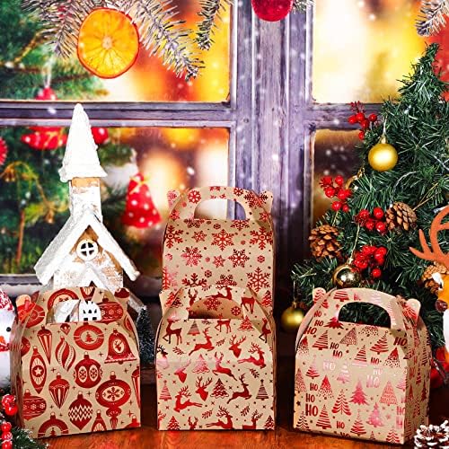 TaoBary 24 Pcs Christmas Goody Candy Boxes Cardboard with Handles 3D Christmas Favor Boxes with Vibrant Print for Party Gifts Candy Chocolate Treats and Cookies Favors (Classical Style)