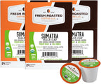 Fresh Roasted Coffee, Organic Sumatra Water-Processed Half-Caf | 100% Single Origin, USDA Organic, Kosher | Medium Roast K-Cup Compatible | 72 Pods