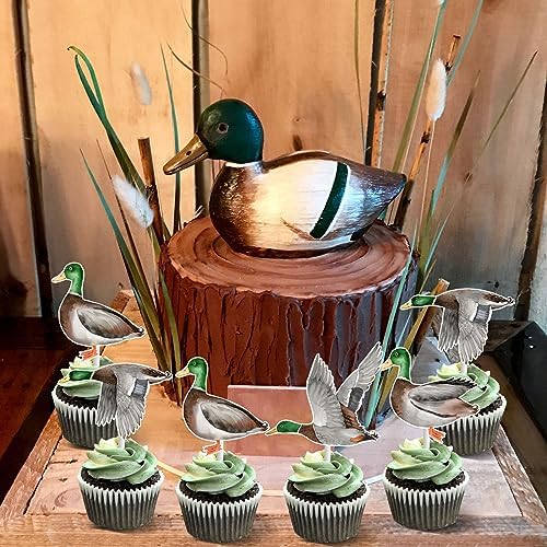 Sursurprise 24pcs Mallard Duck Cupcake Toppers for Duck Hunting Birthday Baby Shower Decorations Party Supplies