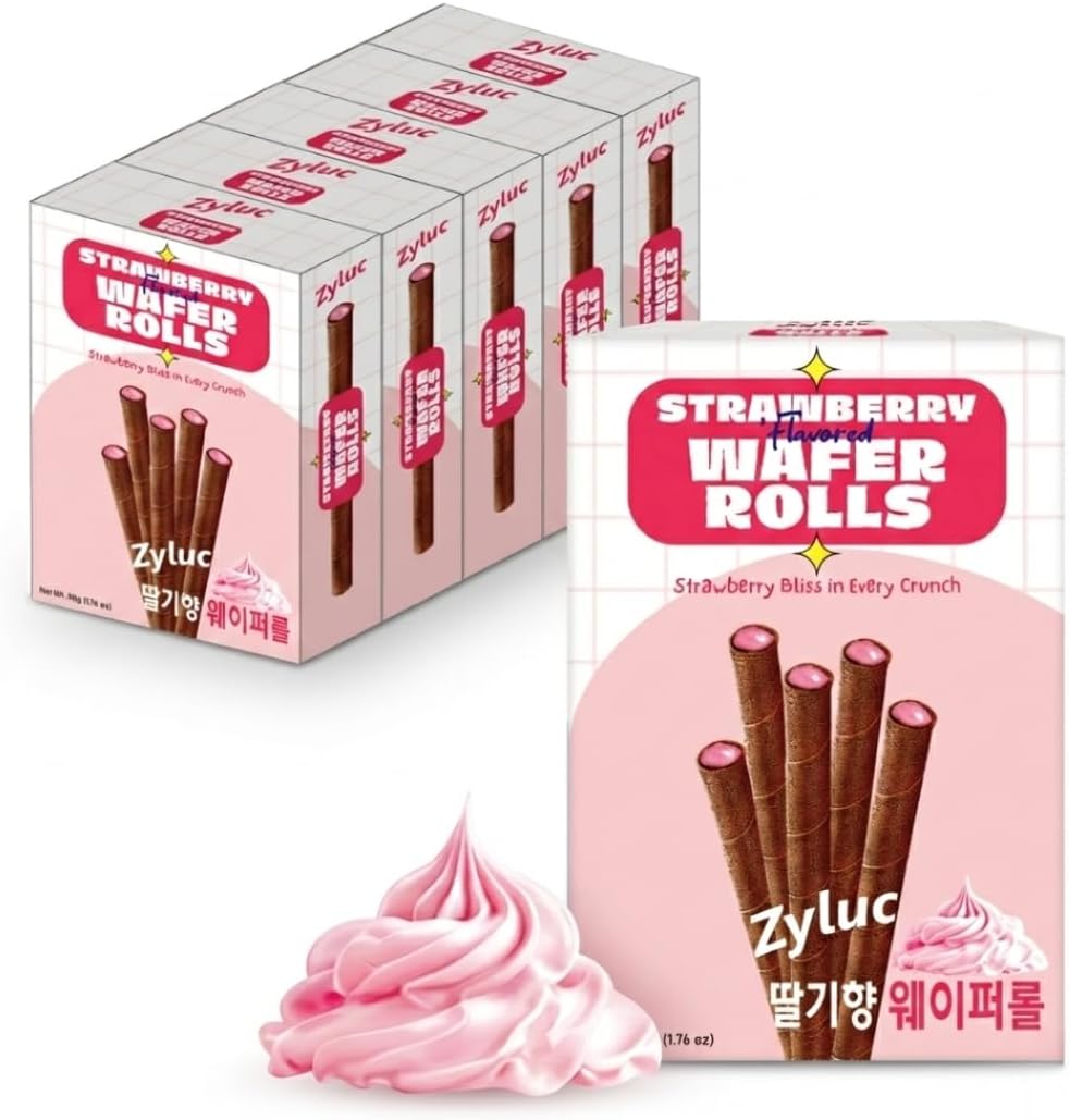 Zyluc Strawberry Wafer Rolls – Crispy Cream-Filled Cookies, Sweet Strawberry-Flavored Snack, 200 Calorie Portion Pack, No Cholesterol, Zero Trans Fat, Premium Treat (50g x 5 Boxes)