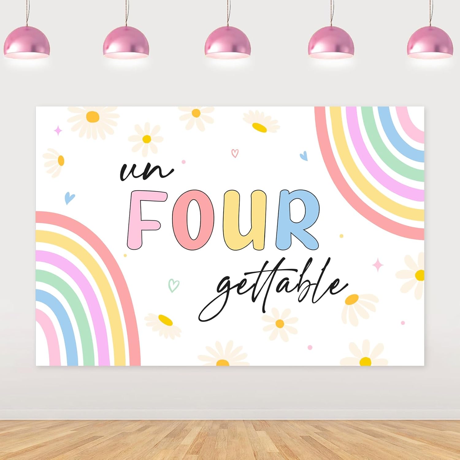 Unforgettable 4th Birthday Girl Decorations Backdrop 5 * 3ft Vinyl Cloth Fabric Photography Background for Princess Rainbow 4 Four Years Old 4th Girl Birthday Decoration