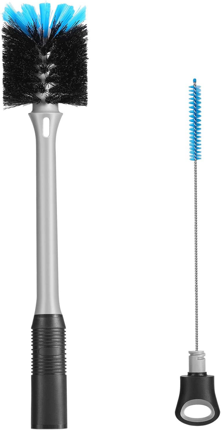 MOSOLAN 2-in-1 Bottle Brush with Straw Brush, Long Handle Water Bottle Scrubbing Brush, Built for Cleaning Sport Bottles, Baby Bottles, Water Bottles, Coffee Mugs, Wine Decanters, Flask, 1 Pack