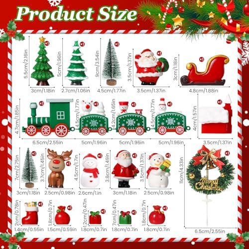 RAYNAG 18-Piece Christmas Cake Decoration Set - Merry Christmas Cake Toppers with Train, Tree, Santa, Sleigh, Reindeer for Themed Parties & Gifts