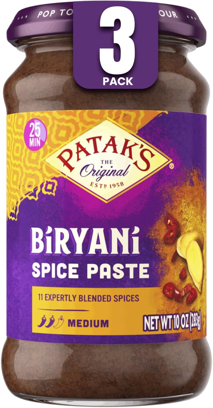Patak's Biryani Spice Paste, Authentic Indian Cooking for Traditional with Aromatic Spices, Ginger & Paprika, Ideal for Chicken, Vegetable & One-Pot Meals, Medium Spicy, 10 oz Jar, 3-Pack