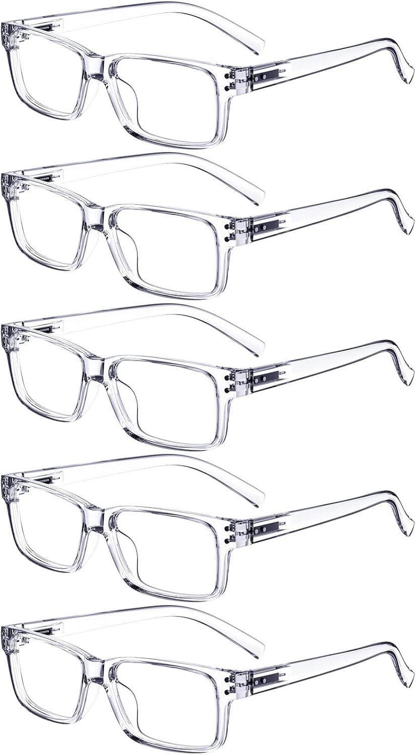 Eyekepper Vintage Reading Glasses for Men - 5 Pack Spring Hinges Classic Readers - Clear Frame +2.00