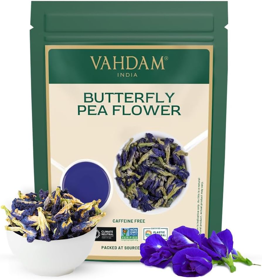 VAHDAM, Butterfly Pea Flower Tea (1.76oz) 100+ Cups | Delicate & Earthy | Vacuum Sealed for Freshness | Butterfly Pea Flower Loose Leaf | Brew Iced Tea, Cooking, Mocktails & Cocktails