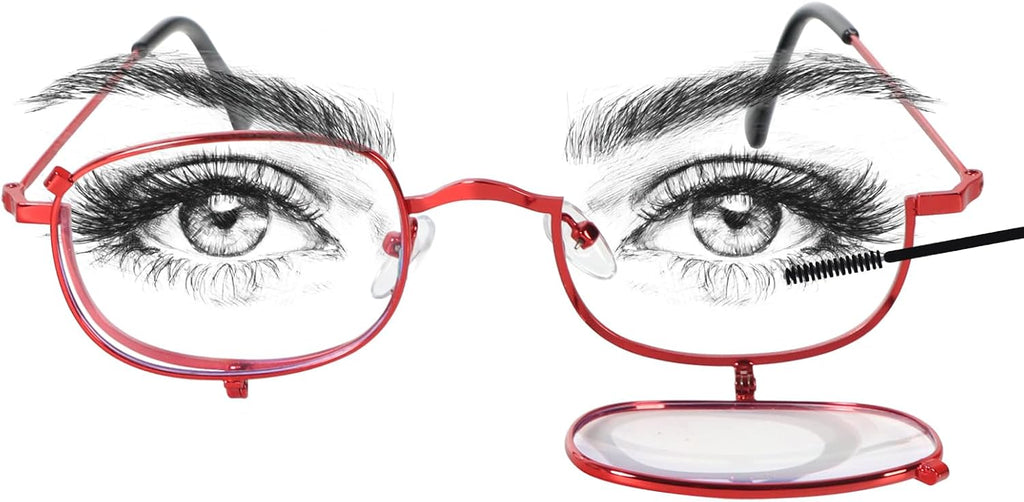 MMOWW Makeup Reading Glasses for Women Metal Frame Flip Down Magnifying Cosmetic Readers Blue Light Blocking