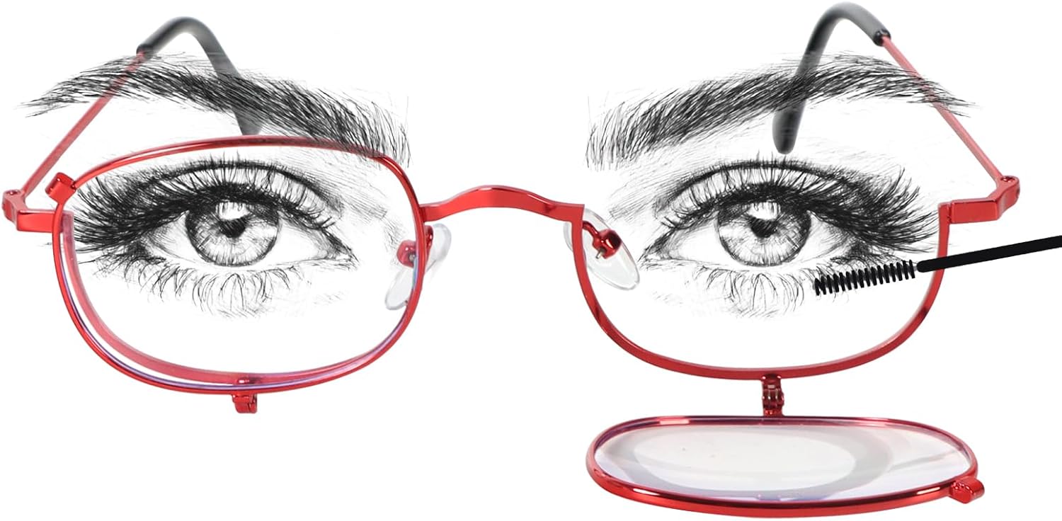 MMOWW Makeup Reading Glasses for Women Metal Frame Flip Down Magnifying Cosmetic Readers Blue Light Blocking