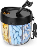 AMOOS Cute Pill Dispenser with 7 Large Compartments, Portable Pill Bottle Organizer with Wide Opening for Easy Use, Anti-Mix Pill Organizer for Travel, BPA-Free Pill Container, Black