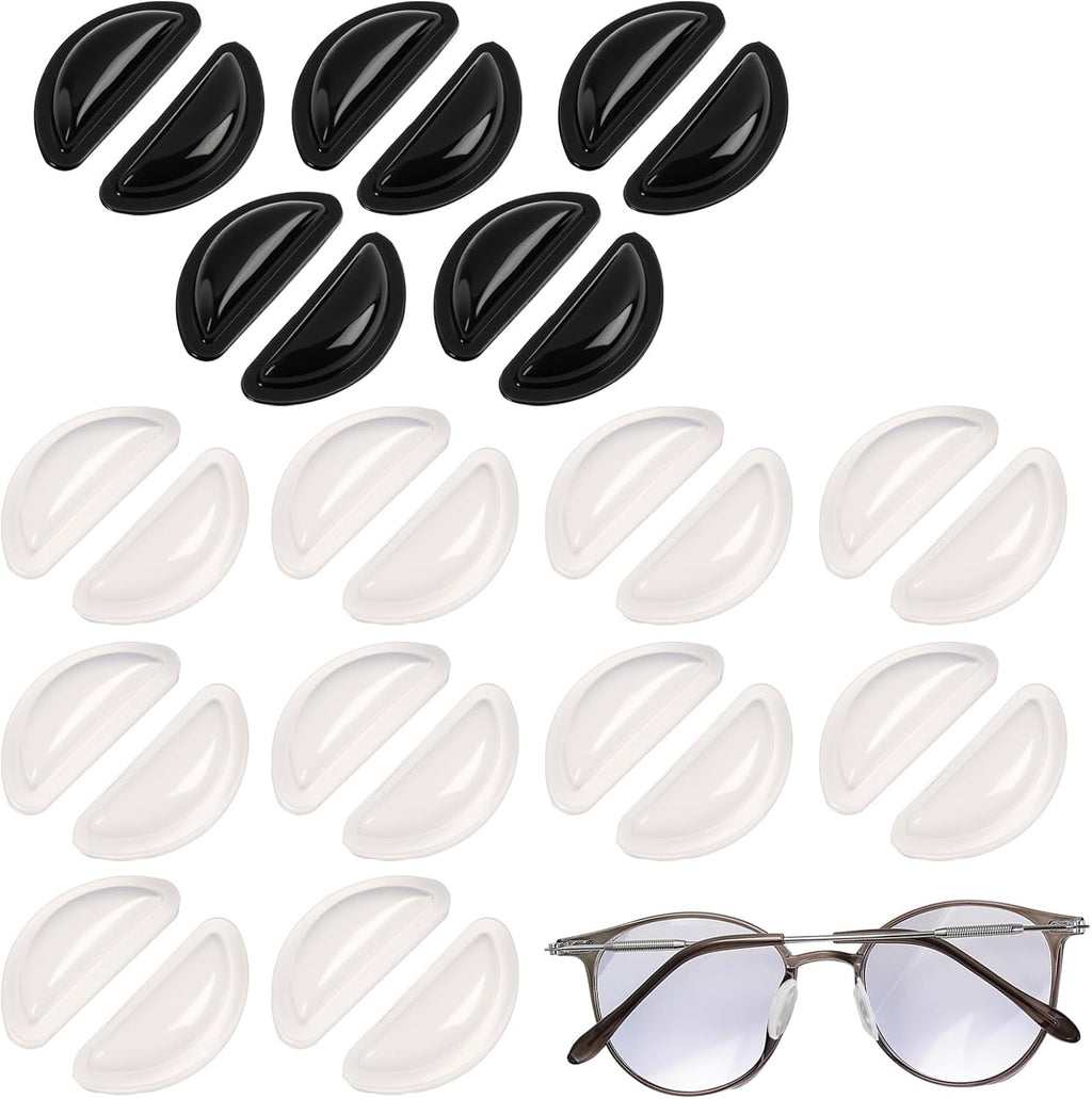 15 Pair Eyeglass Nose Pads, Soft Silicone Nose Pads for Glasses, D-Shaped Anti-Slip 10 Clear and 5 Black, 2.5mm Heightened Air Cushion, Sticky Backing for Sunglasses (10White&5Black)