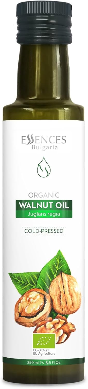Essences Bulgaria Organic Walnut Oil 8.5 Fl Oz | 250ml | 100% Natural Cold-Pressed Oil | Extra Premium Quality | Excellent Taste | Dips | Salads | No Additives or Preservatives | Non-GMO | Vegan