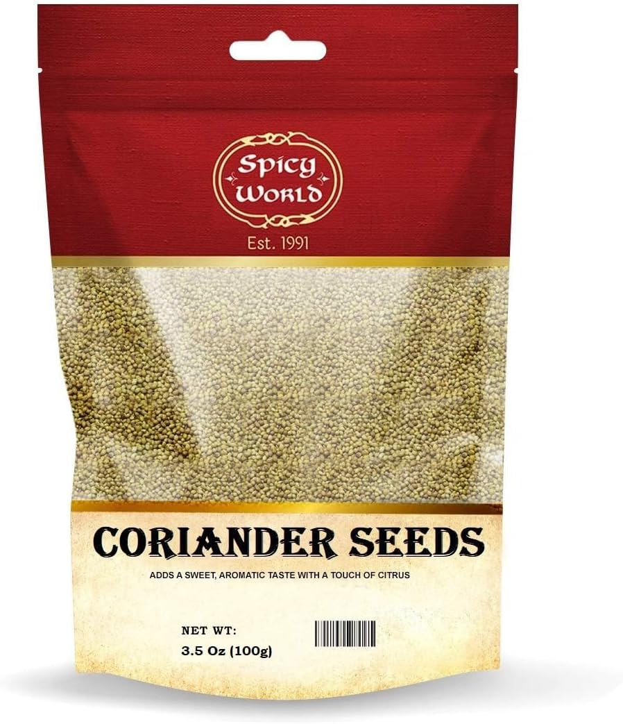 Spicy World Coriander Seeds Whole 3.5 Ounce Bag - Pure, Vegan, All Natural, Product of India (Dhania)