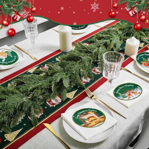 100 Pcs Christmas Cocktail Napkins Disposable 2 Ply – 4 Designs disposable Xmas Cocktail Napkin Dinnerware Set for Xmas Party Decorations