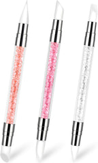 3 Pcs Nail Art Sculpture Pen, Dual Tipped Silicone Nail Tools, Silicone Head Acrylic Handle Nail Art Brushes, Rhinestone Nail Polish Carving Pen, Nail Art Tools for Home Salon(White, Pink, Orange)