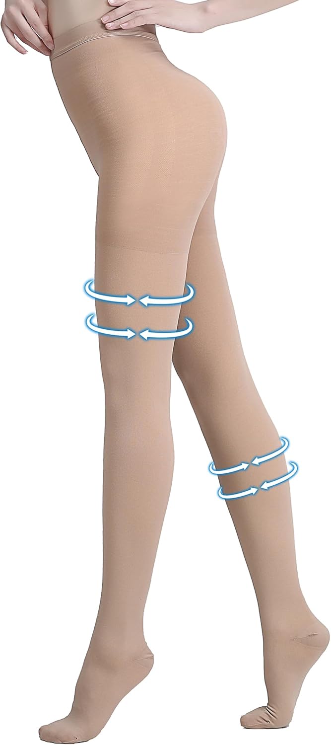 AMZAM® Medical Compression Pantyhose for Women & Men, Closed Toe 15-20 mmHg Graduated Compression Stockings Waist High Support Leggings, Support Hose for Varicose Veins, Edema, Post Surgery, Beige M