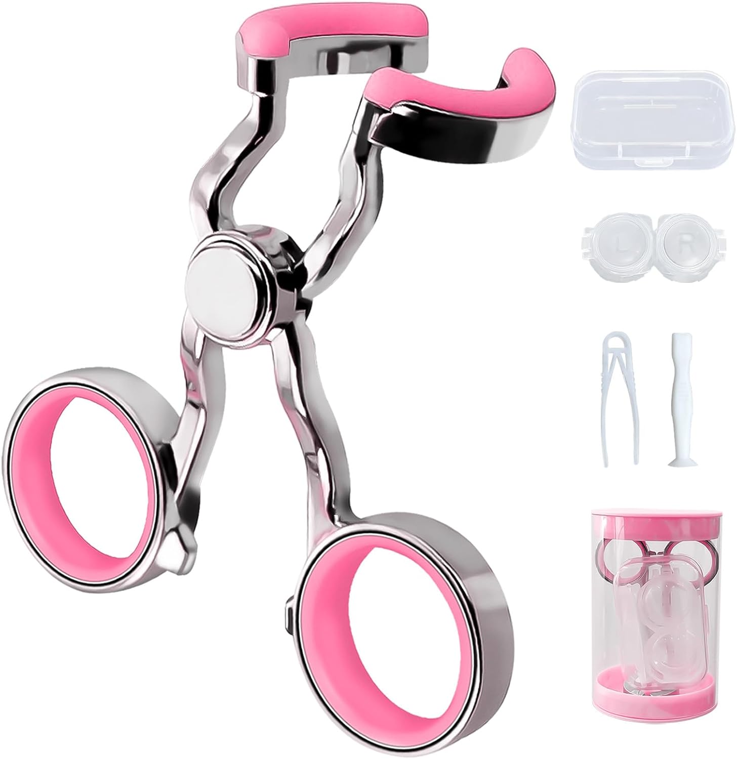 Contact Lens Applicator Tool, Gentle Suction Cup & Tweezer Set for Easy, Hygienic Insertion and Removal of Soft Contact Lenses, Elegant Rose Pink