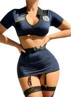 Women Sexy Police Costume Outfits Cosplay Lingerie Exotic Lingerie Sets with Belt 4 Piece
