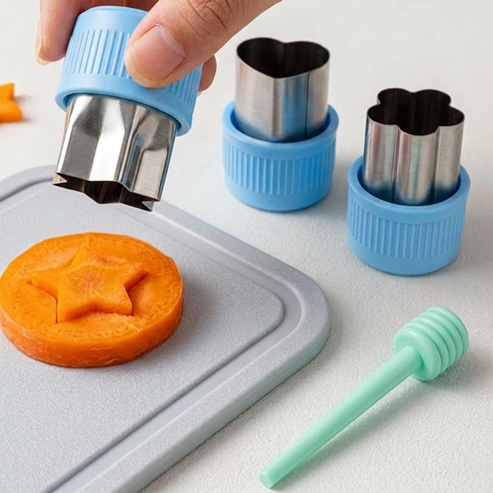 4-Pack Mini Vegetable Cookie Cutters, Stainless Steel Fruit Shape Cutters for Baking, Pastry Stamps Mold Set for Kitchen, Blue