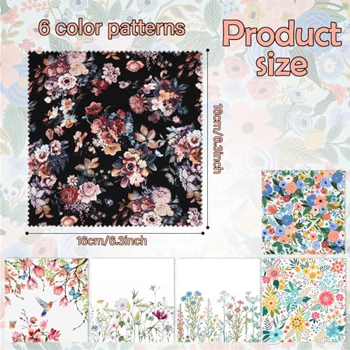 6 PCS Glasses Cleaning Cloth Eyeglass Cleaning Cloth Lens Eyeglasses Microfiber Cute Aesthetic Cloth for Unisex Women Girls Reusable Phone Screens Camera Multi-Patterns(6.3"x6.3")-Flowers Floral