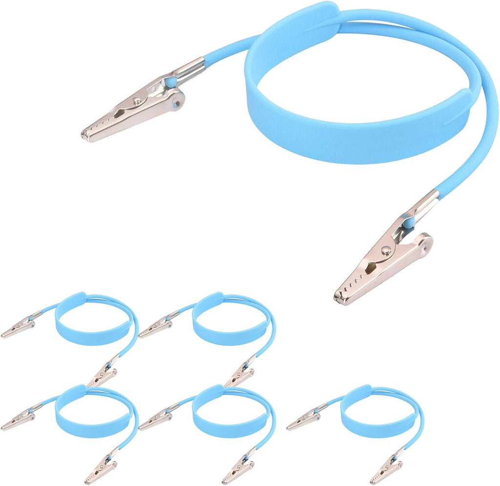 LA MIERE 6Pcs Autoclavable Dental Flexible Medical Grade Silicone Bib/Bibs Holders Clips, Napkin Clips, with Stainless Steel Alligator/Extra Wide Neck Band(6,Sky Blue)