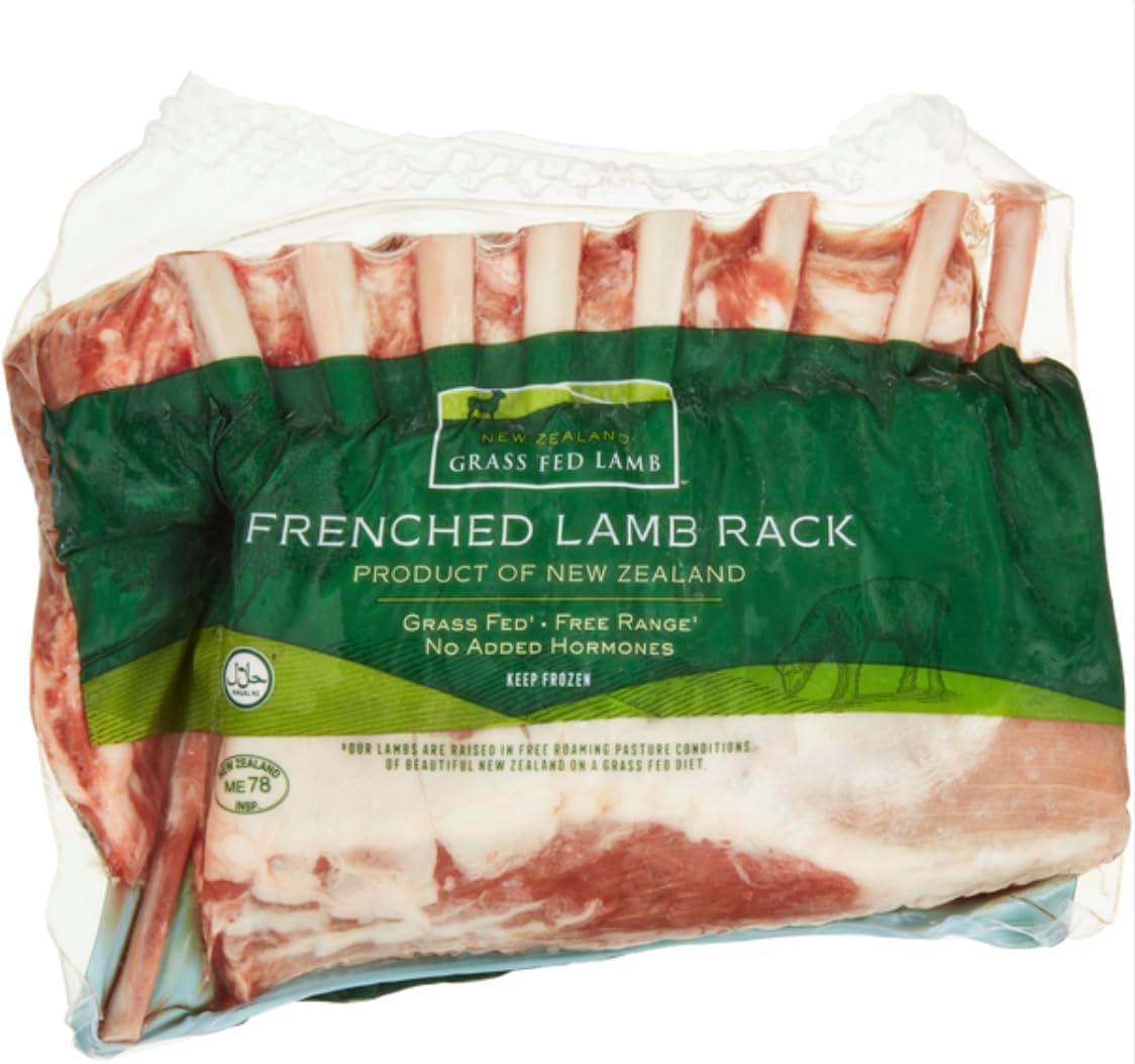 [Pack of 4] Halal Certified Frenched Lamb Rack – Grass-Fed & Free Range, No Added Hormones – Premium New Zealand Lamb, Shipped Frozen with Cooler & Ice Gel Pack - Average Weight 3 lbs Each