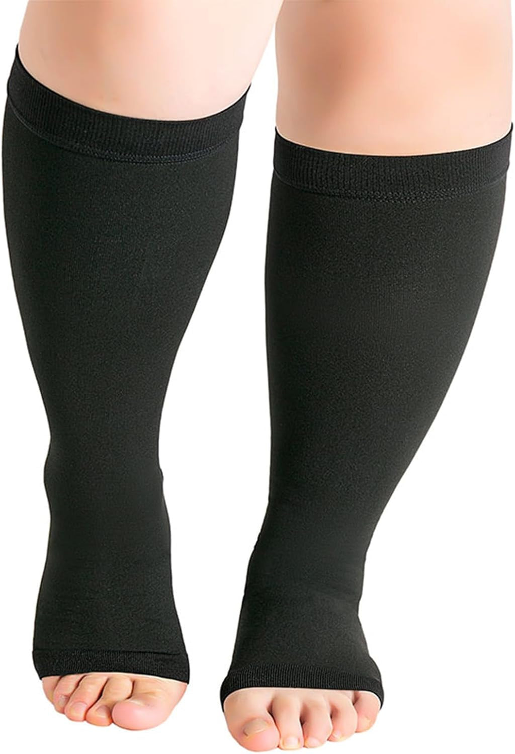 Hotfiary 1 Pair Plus Size Compression Socks-Up to 7XL Wide Calf 20-30 mmHg Compression Sock for Women Men Open Toe Stockings
