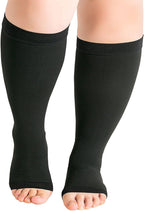 Hotfiary 1 Pair Plus Size Compression Socks-Up to 7XL Wide Calf 20-30 mmHg Compression Sock for Women Men Open Toe Stockings