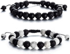 Softones 8MM Lava Rock Aromatherapy Anxiety Essential Black and White Intervals Beads Bracelet for Men Women, Friendship Couples Bracelets Gifts