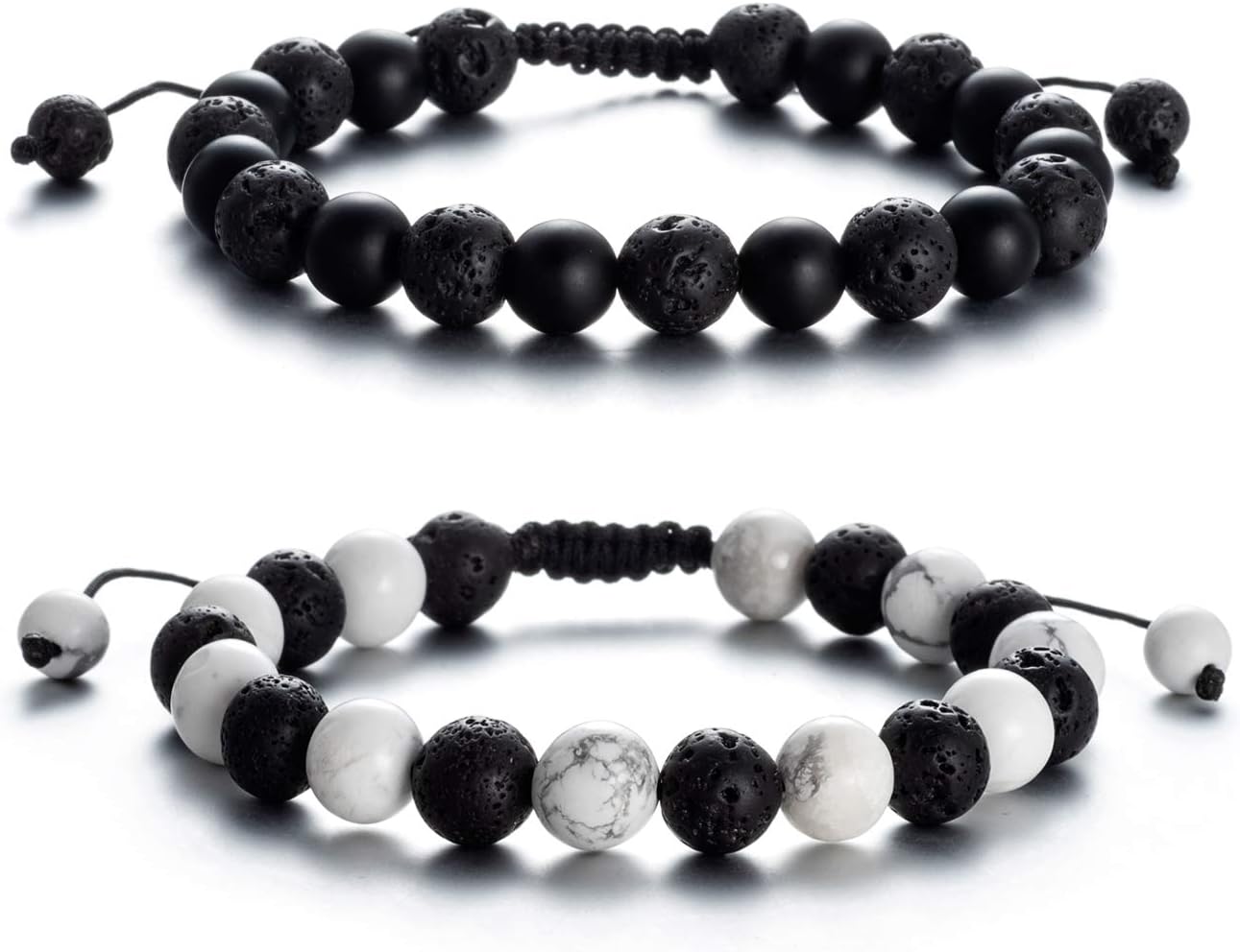 Softones 8MM Lava Rock Aromatherapy Anxiety Essential Black and White Intervals Beads Bracelet for Men Women, Friendship Couples Bracelets Gifts