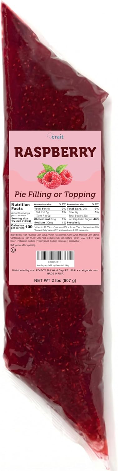 Raspberry Pie Filling Easy Squeeze Bag, 2 lb – Thick Raspberry Dessert Filling for Cakes, Cookies, Pastry, Cheesecake & Baking