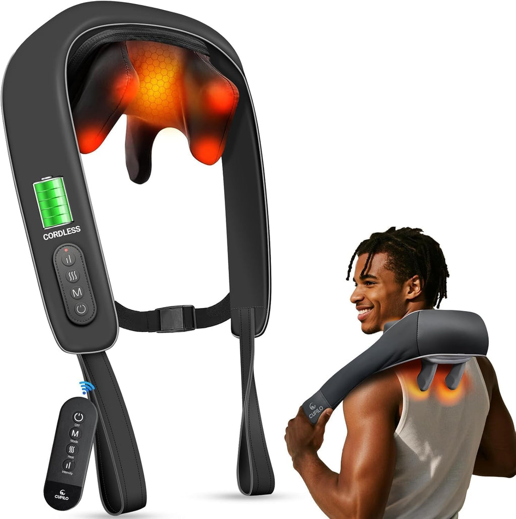 CuPiLo Shiatsu Neck and Shoulder Massager with Heat [Remote Control], FSA Eligible HSA, 6D Kneading Neck Massager for Pain Relief Deep Tissue, Fathers Day Dad Gifts for Men Him Mom Her