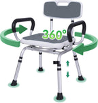 Swivel Shower Chair with Locking Seat, 400 lbs 360° Rotating Shower Chair for Elderly & Disabled, Height Adjustable Bath Chair with Arms & Back, Non-Slip Bariatric Shower Seat for Inside Shower
