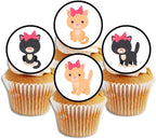 24 Cute Kittens Edible Cupcake Toppers, Stand Up Discs Wafer Cake Decorations Cat Birthday Decorations, Cat Cake Toppers, Edible Birthday Party Cookie Decor, 1.5 inch / 4cm UNCUT