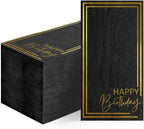 Horaldaily Birthday Disposable Paper Decorative Guest Napkins, Happy Birthday Gold Foil Black Elegent Celebration Hand Towel for Party Lunch Dinner Kitchen Bathroom