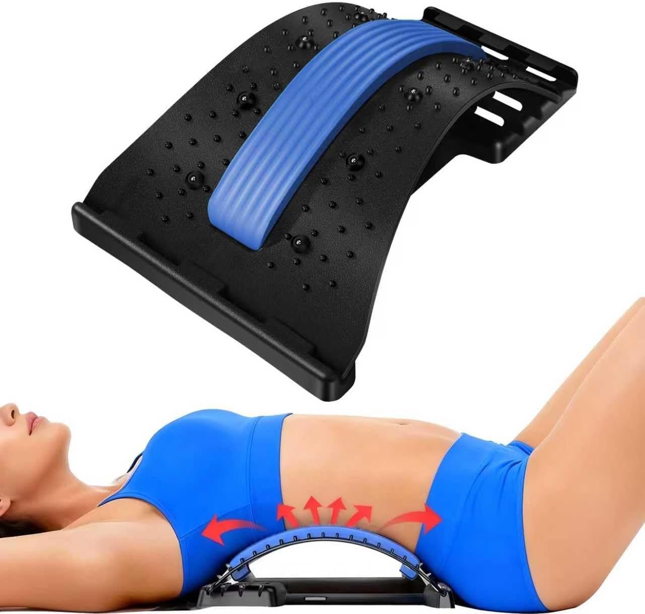 Lumbar Support Board & Back Stretcher - 4-Level Adjustable Cracker for Lower Back Pain Relief, Home Office Use (Blue)