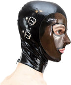 Latex Mask Rubber Hood with Detachable Blindfold and Mouthfold,Handmade Back Zipper for Latex Lovers