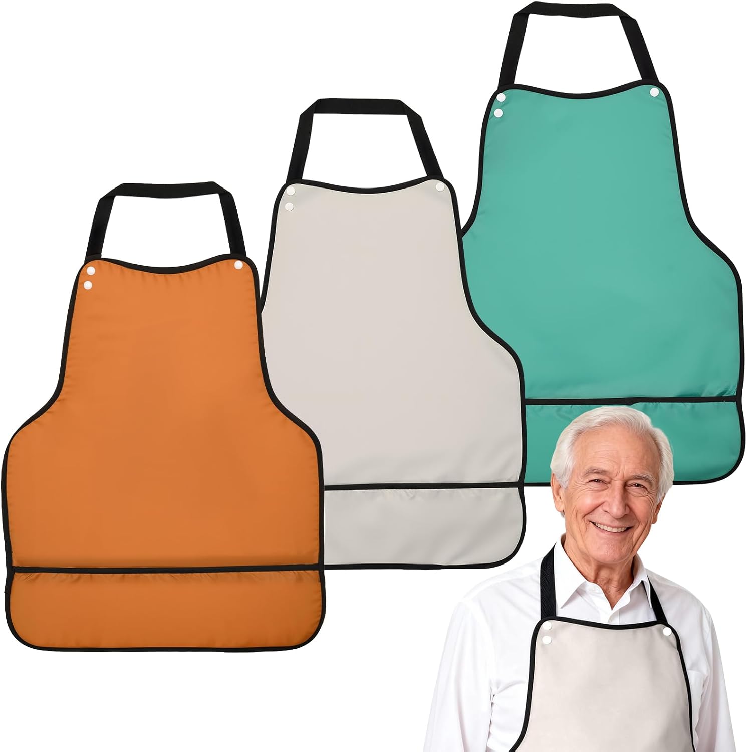 Adult Bibs, 3 Pcs Adjustable Adult Bibs for Men/Women/Elderly Seniors, Waterproof Washable Clothing Protector with Upgraded Crumb Catcher for Eating Feeding Daily Use