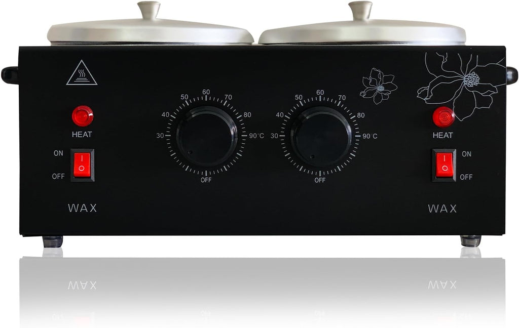 Black Double Pots Wax Warmer Professional Melted Wax Beads for Hair Removal,Fast Electric Wax Heater with Adjustable Temperature Set for Women (Black-Double Pots)