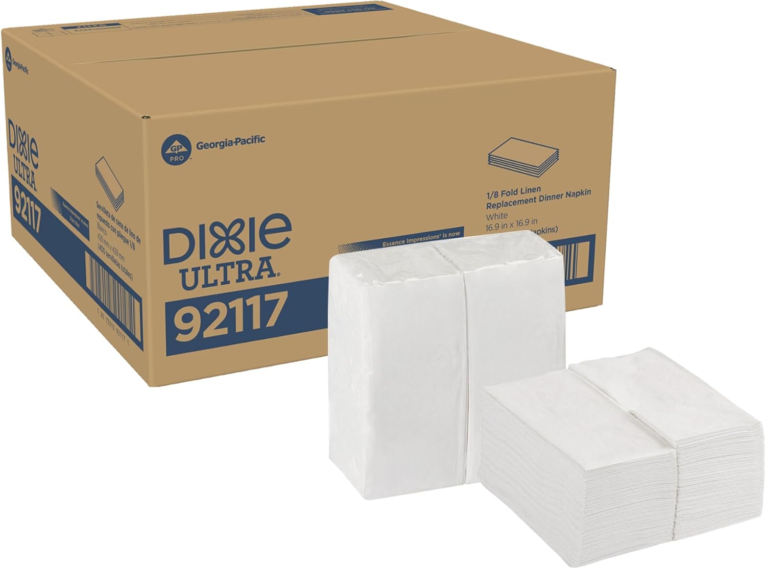 GEORGIA-PACIFIC Dixie Ultra 1/8-Fold Linen Replacement Dinner Napkin (Previously Essence Impressions) by GP PRO (Georgia-Pacific), White, 92117, 100 Napkins Per Pack, 4 Packs Per Case