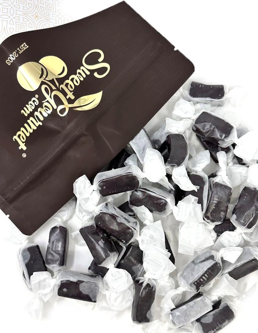 SweetGourmet Black Licorice Soft and Delicious Caramels, Traditional Old-English Style Candy, Individually Wrapped, Gluten-Free, 1 Pound