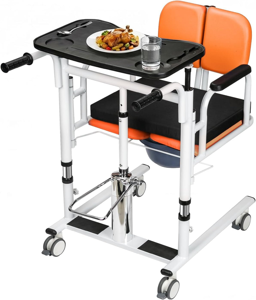 Patient Lift Transfer Chair for Home, 440lbs Capacity, 4 in 1 Patient Lift Transfer Chair with 180° Split Seat, Upgraded Rod for Height Adjustable, for Elderly Transfer to Bed/Toilet (Orange)