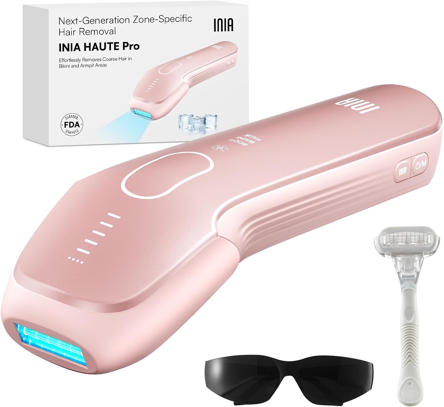 INIA Laser Hair Removal with Ice-Cooling Care for Women and Men, HAUTE Pro Painless at-Home IPL Hair Remover for Coarse Hair in Bikini All Body Areas, Latest Generation for Effective Results (Pink)