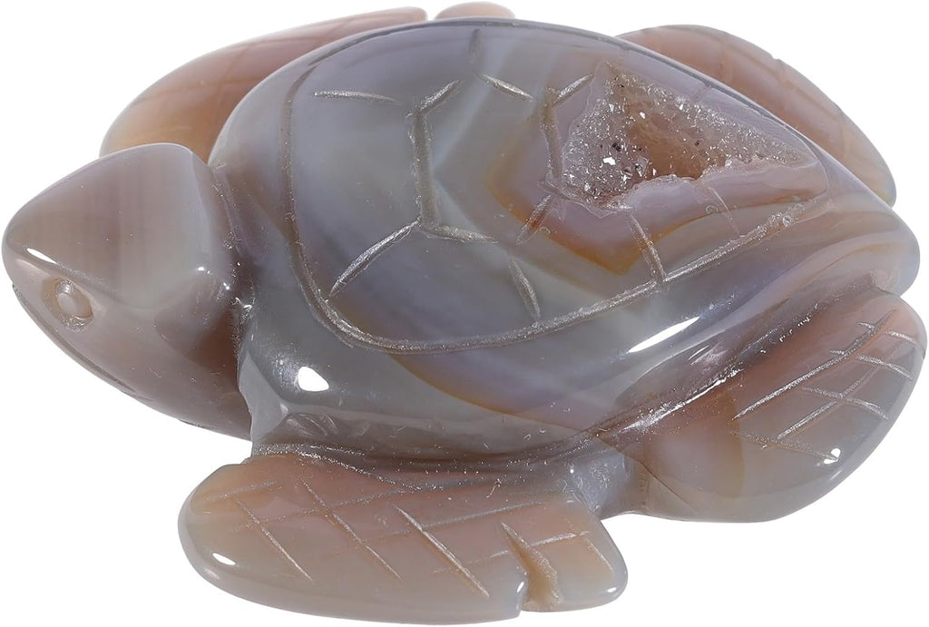 Nupuyai Natural Crystal Agate Druzy Geode Stone Sea Turtle Statue, Hand Carved Stone Animal Figurine Specimen Collectible Ornament for Home Office Decoartion Indoor Outdoor Garden